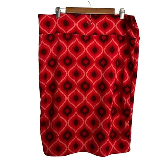 Lularoe Womens Red Geometric Pattern Stretch Knee Length Skirt Size 3X - Picture 1 of 5